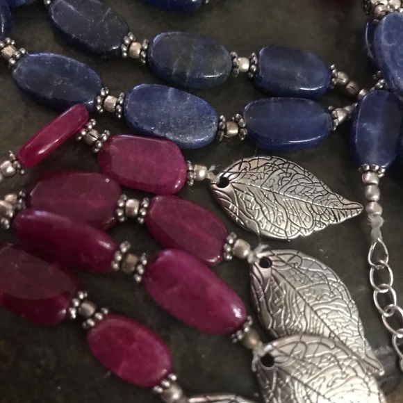 Lapis Lazuli and Ruby Red Quartz 925 Necklace - Picture 4 of 6